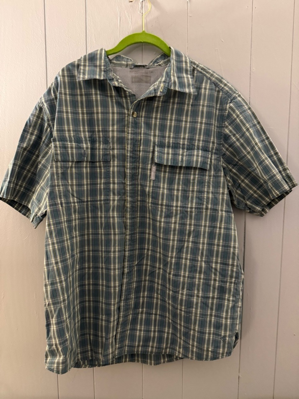 Columbia Teal and White Plaid Short Sleeve Button-Down Shirt